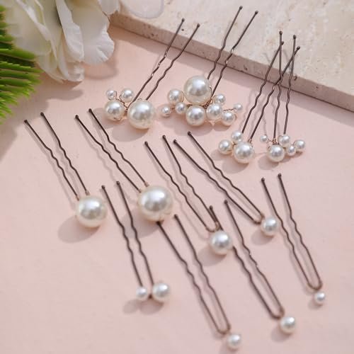 12 Pieces Pearl Bridal Hair Pins - Handmade Wedding Hair Accessories for Brides & Women - Bronze Finish Avelisse