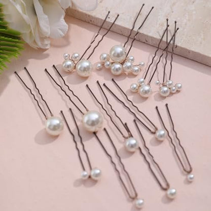 12 Pieces Pearl Bridal Hair Pins - Handmade Wedding Hair Accessories for Brides & Women - Bronze Finish Avelisse