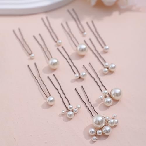 12 Pieces Pearl Bridal Hair Pins - Handmade Wedding Hair Accessories for Brides & Women - Bronze Finish Avelisse