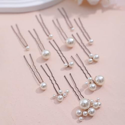 12 Pieces Pearl Bridal Hair Pins - Handmade Wedding Hair Accessories for Brides & Women - Bronze Finish Avelisse