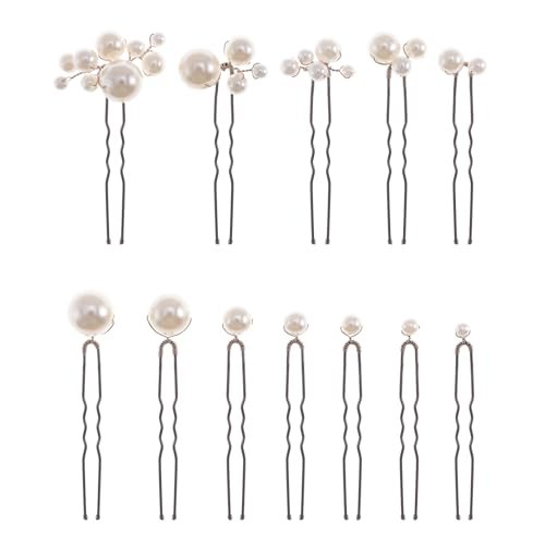12 Pieces Pearl Bridal Hair Pins - Handmade Wedding Hair Accessories for Brides & Women - Bronze Finish Avelisse
