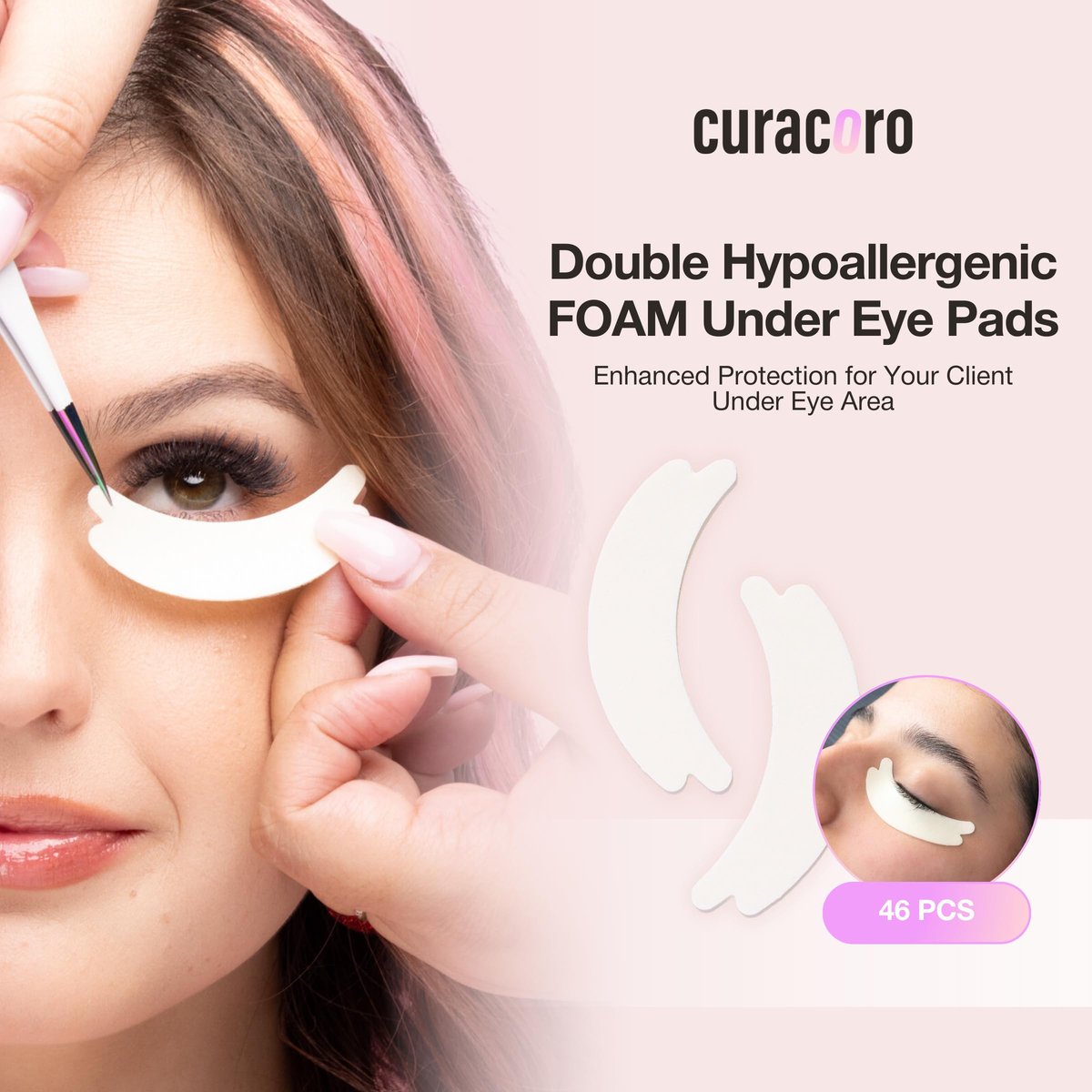 Curacoro Double Foam Eye Pads for Lash Extension – Hypoallergenic, Soft Sticky Pads for Oily Skin & Sensitive Eyes – 46 Pads Avelisse