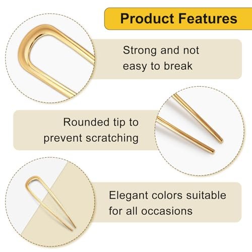3PCS Metal French Hair Pin - 5 Inch Elegant U Shaped Hair Pins for Women, Secure Hold for Thick & Long Hair - Gold - görsel 6