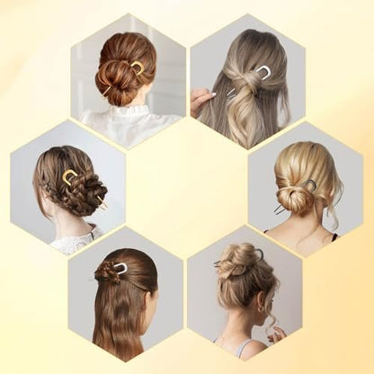 3PCS Metal French Hair Pin - 5 Inch Elegant U Shaped Hair Pins for Women, Secure Hold for Thick & Long Hair - Gold