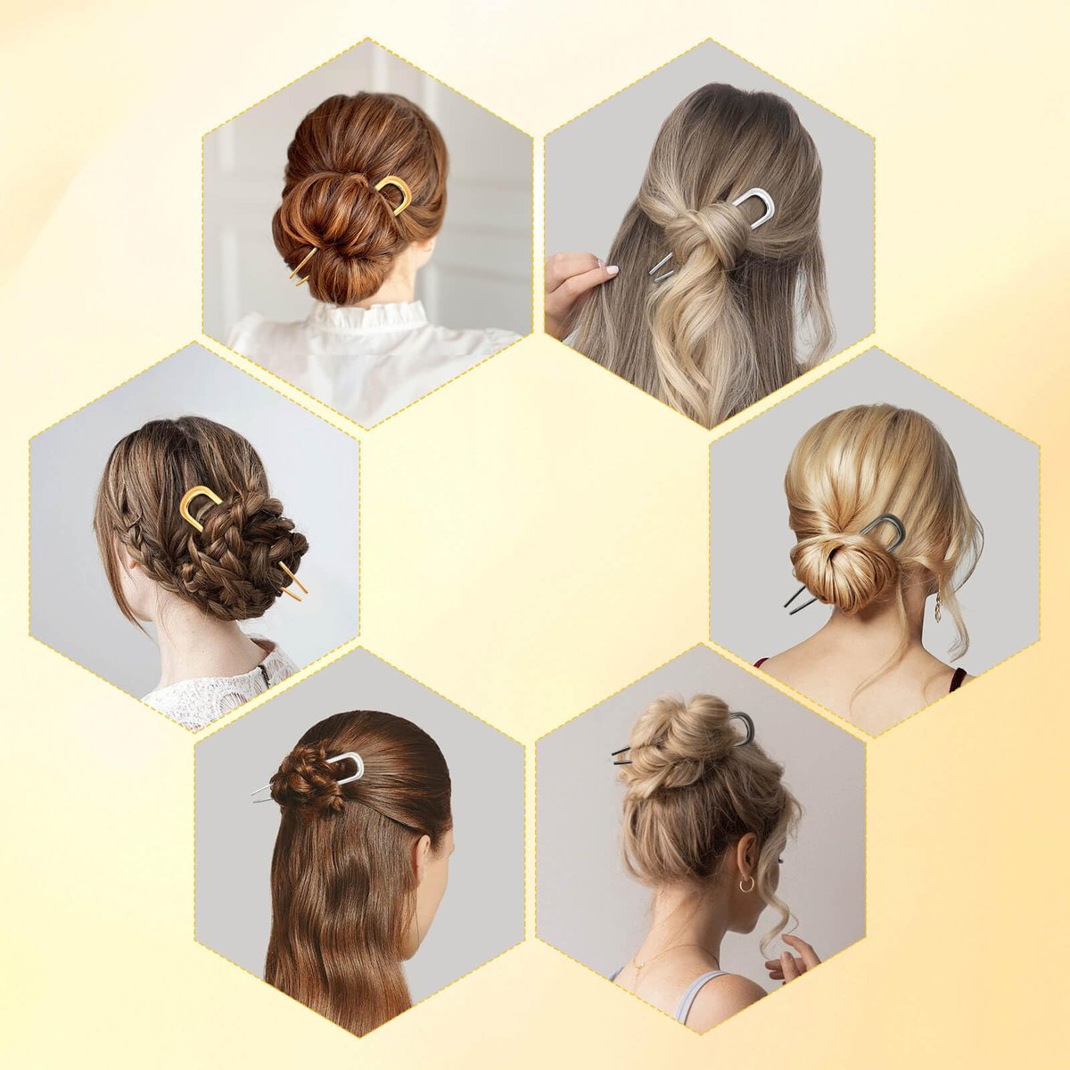 3PCS Metal French Hair Pin - 5 Inch Elegant U Shaped Hair Pins for Women, Secure Hold for Thick & Long Hair - Gold - görsel 11