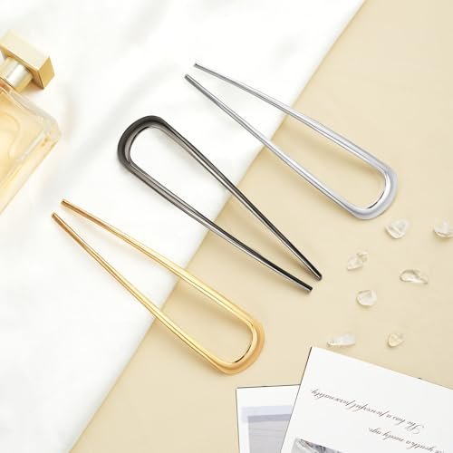 3PCS Metal French Hair Pin - 5 Inch Elegant U Shaped Hair Pins for Women, Secure Hold for Thick & Long Hair - Gold - görsel 14