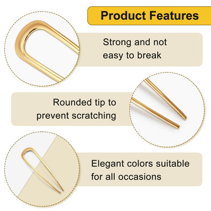3PCS Metal French Hair Pin - 5 Inch Elegant U Shaped Hair Pins for Women, Secure Hold for Thick & Long Hair - Gold