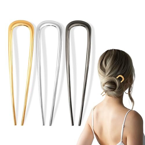 3PCS Metal French Hair Pin - 5 Inch Elegant U Shaped Hair Pins for Women, Secure Hold for Thick & Long Hair - Gold - görsel 2