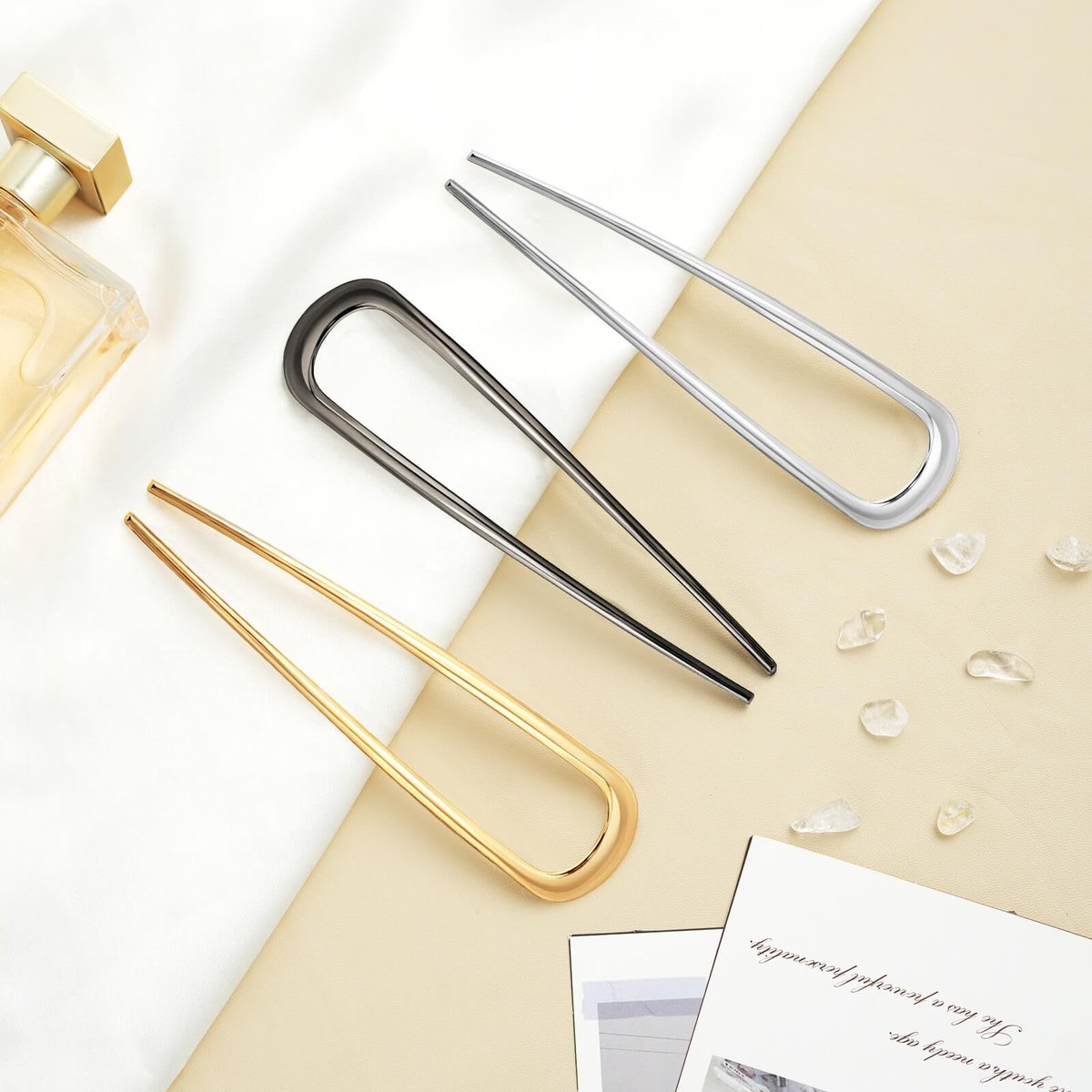 3PCS Metal French Hair Pin - 5 Inch Elegant U Shaped Hair Pins for Women, Secure Hold for Thick & Long Hair - Gold - görsel 13