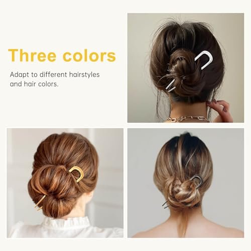 3PCS Metal French Hair Pin - 5 Inch Elegant U Shaped Hair Pins for Women, Secure Hold for Thick & Long Hair - Gold - görsel 8