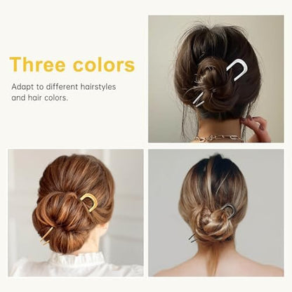 3PCS Metal French Hair Pin - 5 Inch Elegant U Shaped Hair Pins for Women, Secure Hold for Thick & Long Hair - Gold