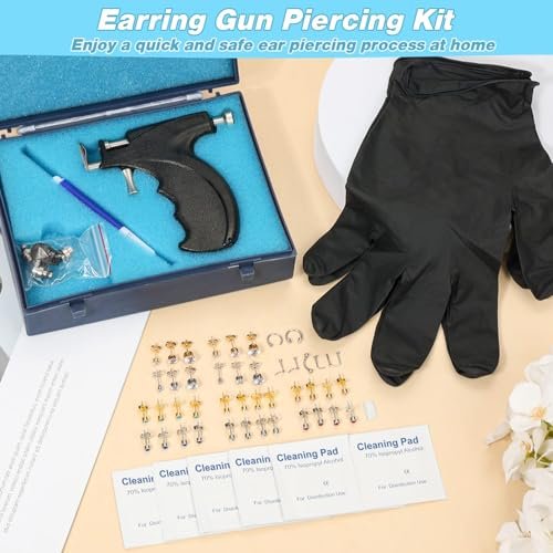 Professional Ear Piercing Gun Kit – Reusable Piercing Tool with Colorful Crystal Earrings for Earlobe, Cartilage, Helix, Tragus – At-Home Salon Piercing Set (Black) Avelisse