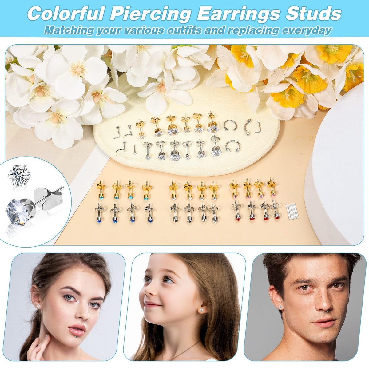 Professional Ear Piercing Gun Kit – Reusable Piercing Tool with Colorful Crystal Earrings for Earlobe, Cartilage, Helix, Tragus – At-Home Salon Piercing Set (Black) Avelisse