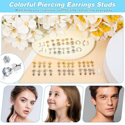 Professional Ear Piercing Gun Kit – Reusable Piercing Tool with Colorful Crystal Earrings for Earlobe, Cartilage, Helix, Tragus – At-Home Salon Piercing Set (Black) Avelisse