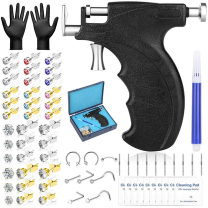Professional Ear Piercing Gun Kit – Reusable Piercing Tool with Colorful Crystal Earrings for Earlobe, Cartilage, Helix, Tragus – At-Home Salon Piercing Set (Black) Avelisse