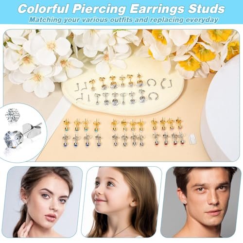 Professional Ear Piercing Gun Kit – Reusable Piercing Tool with Colorful Crystal Earrings for Earlobe, Cartilage, Helix, Tragus – At-Home Salon Piercing Set (Black) Avelisse
