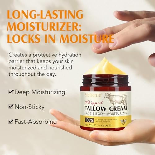 Organic Beef Tallow Face Moisturizer - Grass Fed Tallow and Honey Balm for All Skin Types, 4.2 oz Avelisse