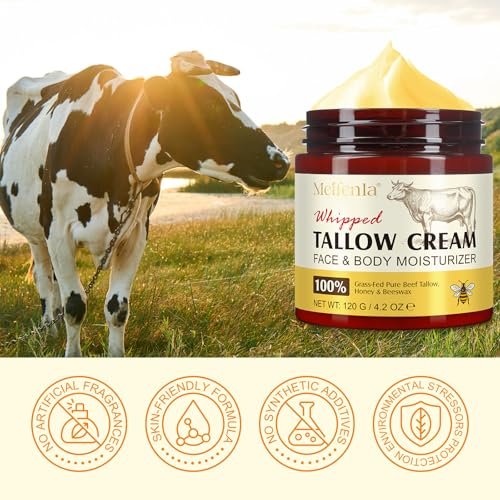 Organic Beef Tallow Face Moisturizer - Grass Fed Tallow and Honey Balm for All Skin Types, 4.2 oz Avelisse