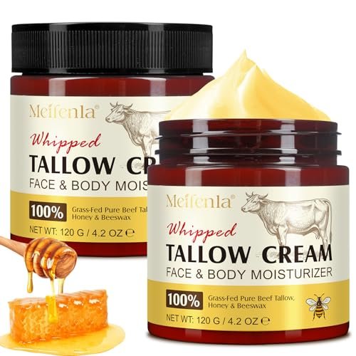 Organic Beef Tallow Face Moisturizer - Grass Fed Tallow and Honey Balm for All Skin Types, 4.2 oz Avelisse