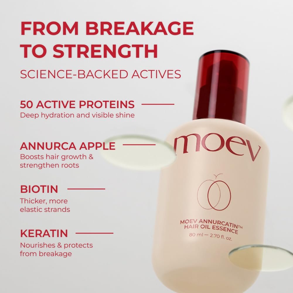 MOEV ANNURCATIN Hair Oil Essence - Korean Apple Hair Care Perfumed Serum, Heat Protect & Anti-Frizz, Nourishing Apple Seed Oil for Dry, Frizzy, Damaged Hair (2.7 fl.oz) Avelisse