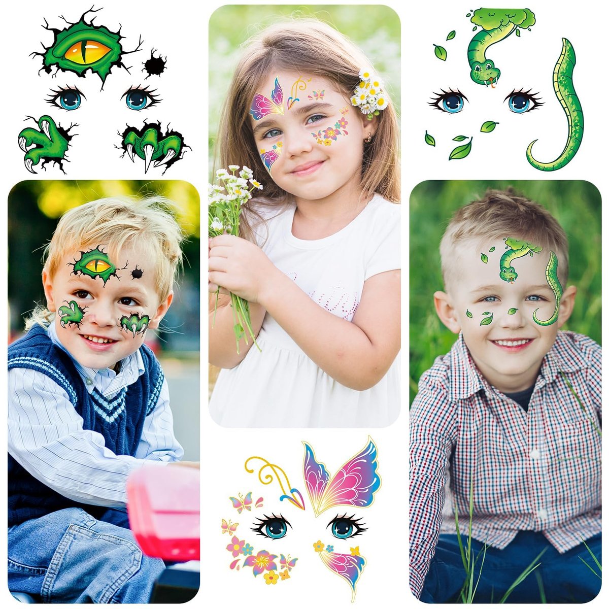 EMOME 24 Sheets Face Tattoos for Kids - Party Pack, Temporary Face Paint Makeup Stickers for Boys and Girls Birthday Party Supplies, Carnival Favors - görsel 7