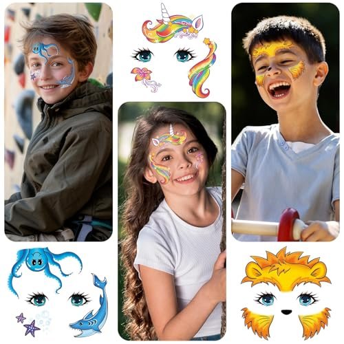 EMOME 24 Sheets Face Tattoos for Kids - Party Pack, Temporary Face Paint Makeup Stickers for Boys and Girls Birthday Party Supplies, Carnival Favors - görsel 10