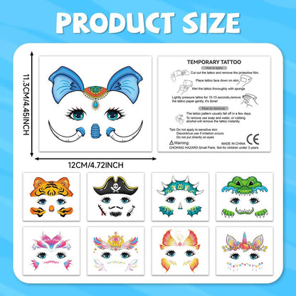 EMOME 24 Sheets Face Tattoos for Kids - Party Pack, Temporary Face Paint Makeup Stickers for Boys and Girls Birthday Party Supplies, Carnival Favors
