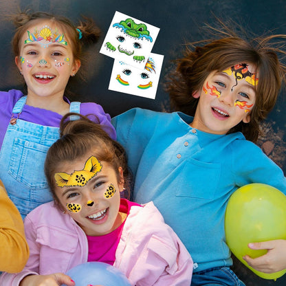 EMOME 24 Sheets Face Tattoos for Kids - Party Pack, Temporary Face Paint Makeup Stickers for Boys and Girls Birthday Party Supplies, Carnival Favors