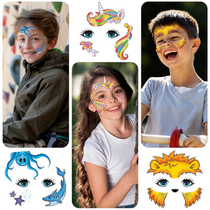 EMOME 24 Sheets Face Tattoos for Kids - Party Pack, Temporary Face Paint Makeup Stickers for Boys and Girls Birthday Party Supplies, Carnival Favors
