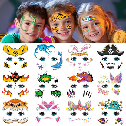 EMOME 24 Sheets Face Tattoos for Kids - Party Pack, Temporary Face Paint Makeup Stickers for Boys and Girls Birthday Party Supplies, Carnival Favors
