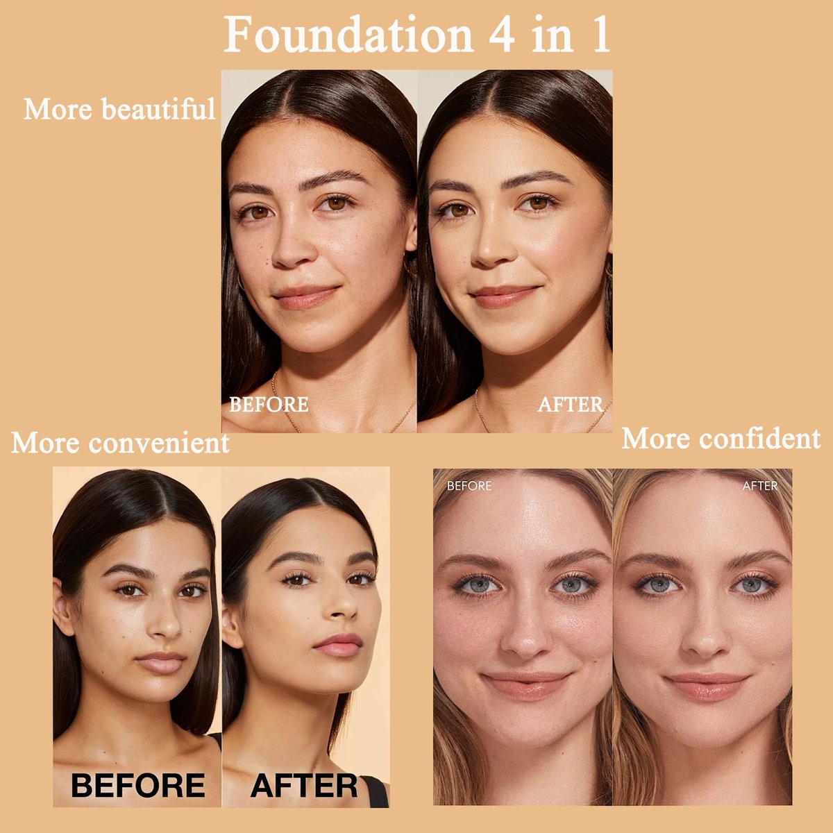 Foundation 4 in 1 - Medium Spectrum with SPF 50+, Color Changing Foundation, Hydrating Color Changing Foundation Makeup, Concealer, Sun Protection, Longwearing & Waterproof for All Skin Types Avelisse