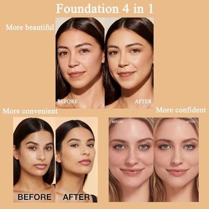 Foundation 4 in 1 - Medium Spectrum with SPF 50+, Color Changing Foundation, Hydrating Color Changing Foundation Makeup, Concealer, Sun Protection, Longwearing & Waterproof for All Skin Types Avelisse