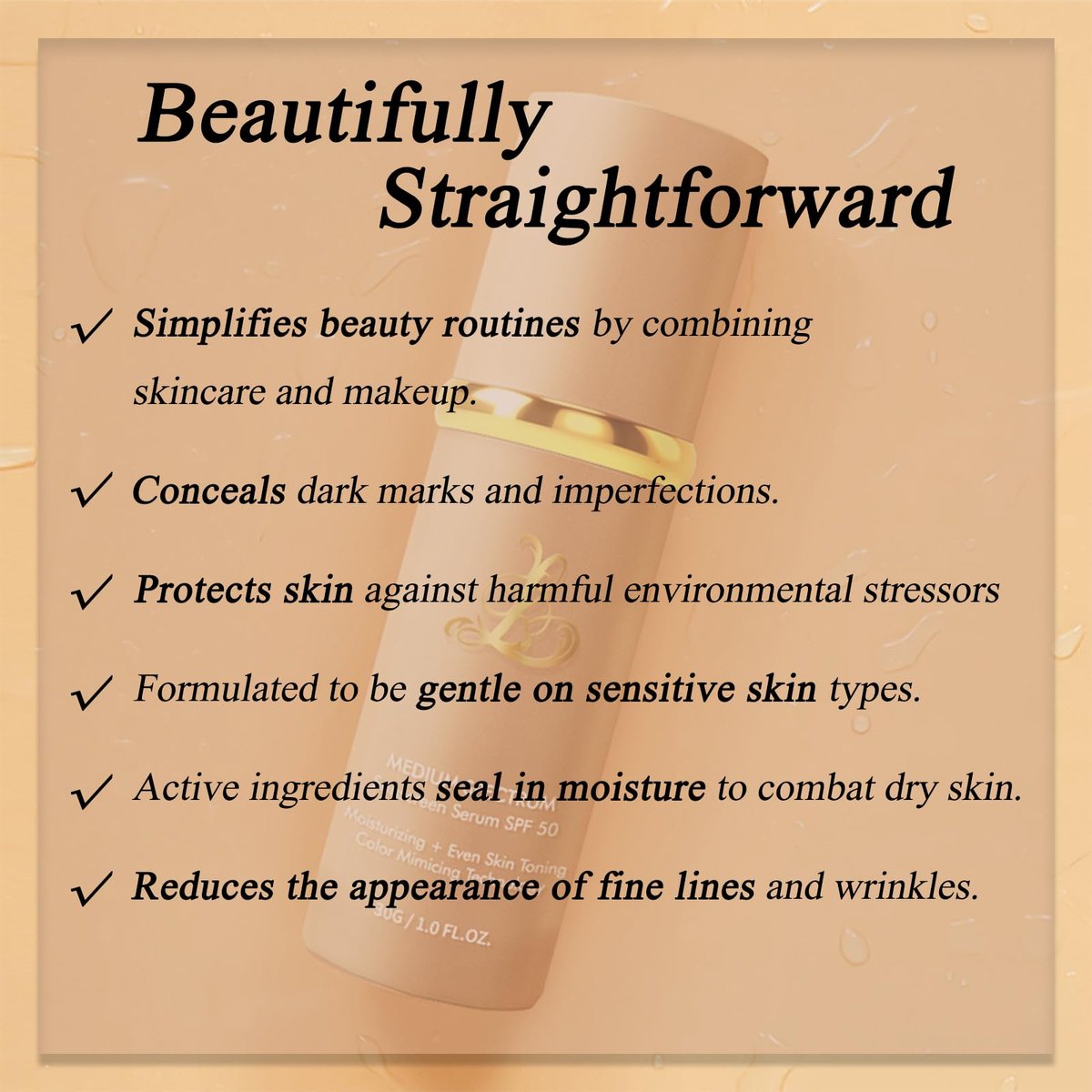 Foundation 4 in 1 - Medium Spectrum with SPF 50+, Color Changing Foundation, Hydrating Color Changing Foundation Makeup, Concealer, Sun Protection, Longwearing & Waterproof for All Skin Types Avelisse