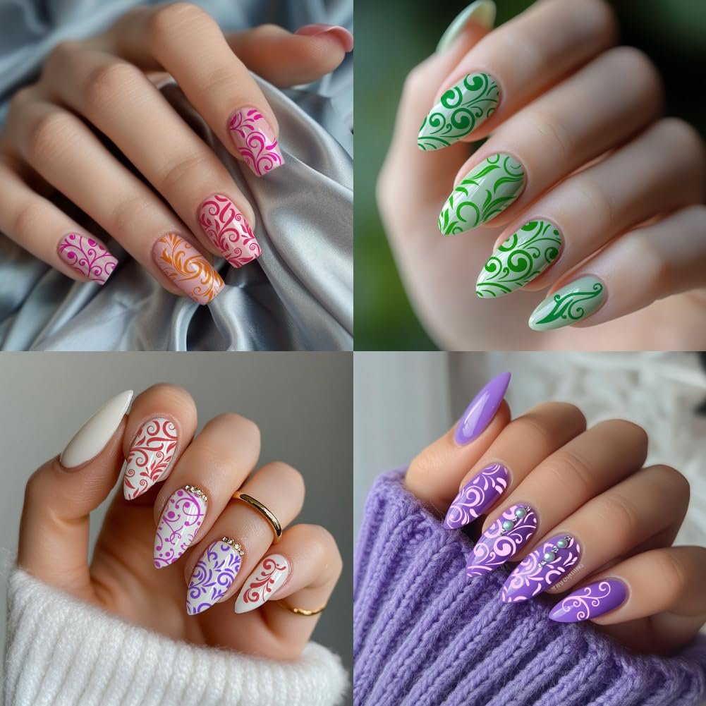 PH PandaHall 3pcs Swirl Pattern Nail Art Templates - French Nail Stamping Plate 52 Designs Plant Floral Nail Art Stencils Stainless Steel for Manicure Salon Spring - görsel 14