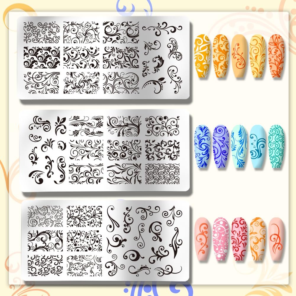 PH PandaHall 3pcs Swirl Pattern Nail Art Templates - French Nail Stamping Plate 52 Designs Plant Floral Nail Art Stencils Stainless Steel for Manicure Salon Spring - görsel 6