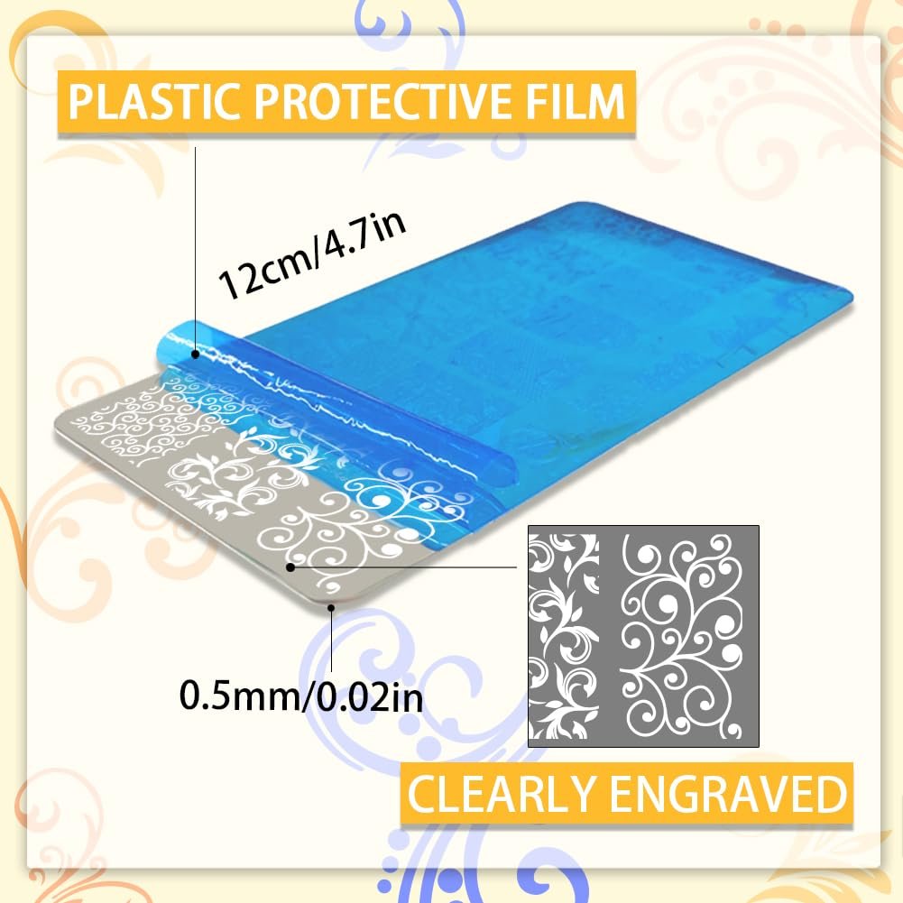 PH PandaHall 3pcs Swirl Pattern Nail Art Templates - French Nail Stamping Plate 52 Designs Plant Floral Nail Art Stencils Stainless Steel for Manicure Salon Spring - görsel 4