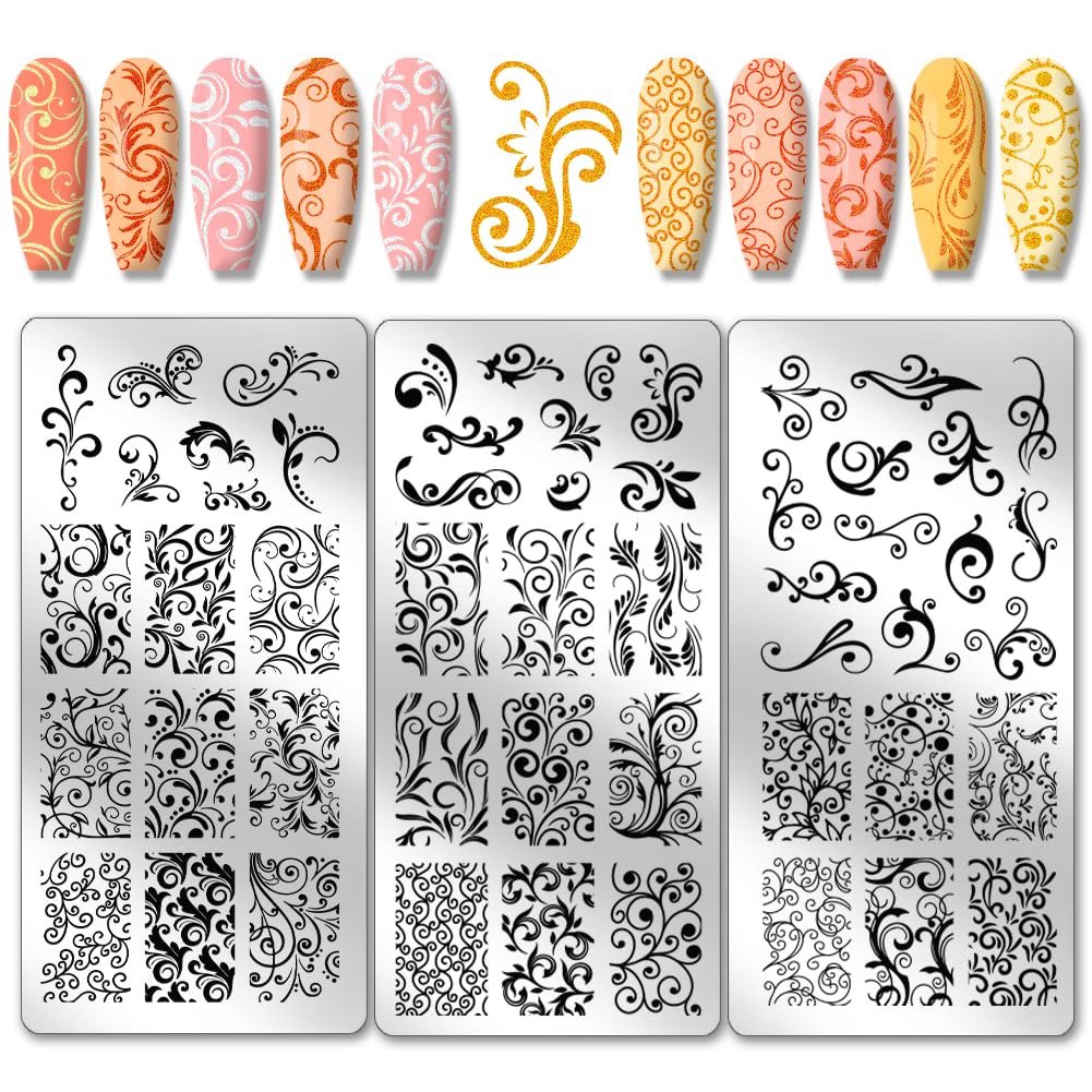 PH PandaHall 3pcs Swirl Pattern Nail Art Templates - French Nail Stamping Plate 52 Designs Plant Floral Nail Art Stencils Stainless Steel for Manicure Salon Spring - görsel 2