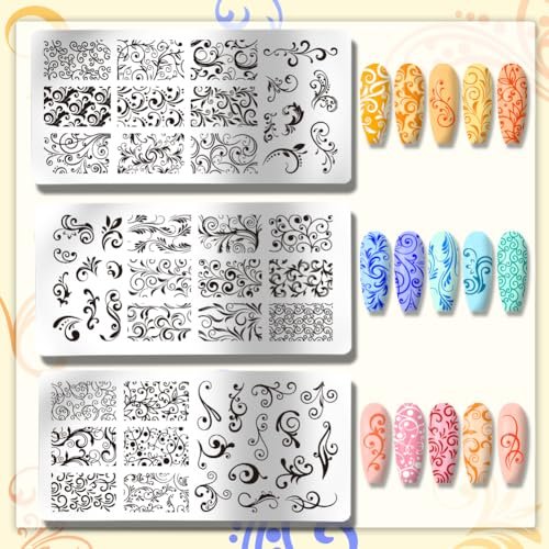 PH PandaHall 3pcs Swirl Pattern Nail Art Templates - French Nail Stamping Plate 52 Designs Plant Floral Nail Art Stencils Stainless Steel for Manicure Salon Spring - görsel 5