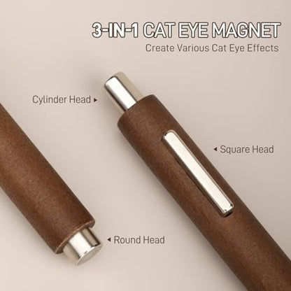 GAOY 3-in-1 Cat Eye Magnet for Nails – Cigar Shape Nail Magnet Tool for DIY Cat Eye Gel Polish, Brown Wood Design