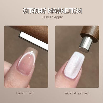 GAOY 3-in-1 Cat Eye Magnet for Nails – Cigar Shape Nail Magnet Tool for DIY Cat Eye Gel Polish, Brown Wood Design
