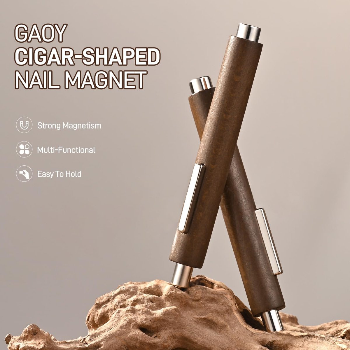 GAOY 3-in-1 Cat Eye Magnet for Nails – Cigar Shape Nail Magnet Tool for DIY Cat Eye Gel Polish, Brown Wood Design - görsel 11