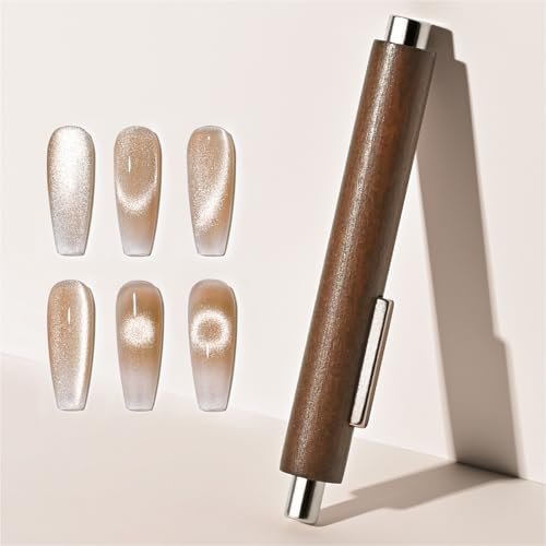GAOY 3-in-1 Cat Eye Magnet for Nails – Cigar Shape Nail Magnet Tool for DIY Cat Eye Gel Polish, Brown Wood Design - görsel 2