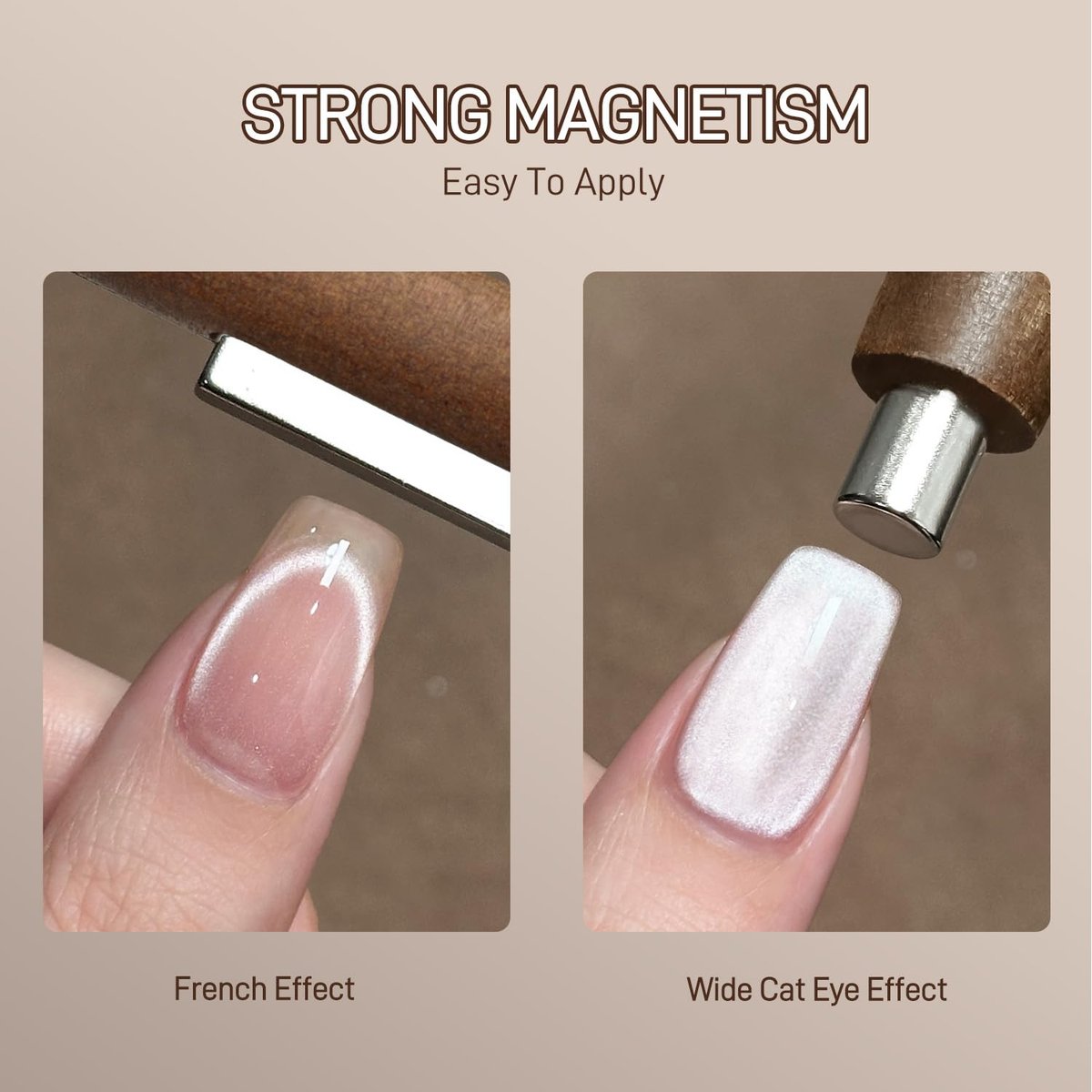 GAOY 3-in-1 Cat Eye Magnet for Nails – Cigar Shape Nail Magnet Tool for DIY Cat Eye Gel Polish, Brown Wood Design - görsel 5