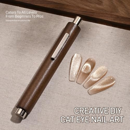 GAOY 3-in-1 Cat Eye Magnet for Nails – Cigar Shape Nail Magnet Tool for DIY Cat Eye Gel Polish, Brown Wood Design - görsel 8