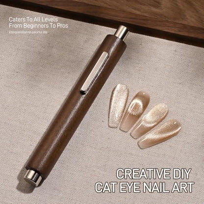GAOY 3-in-1 Cat Eye Magnet for Nails – Cigar Shape Nail Magnet Tool for DIY Cat Eye Gel Polish, Brown Wood Design