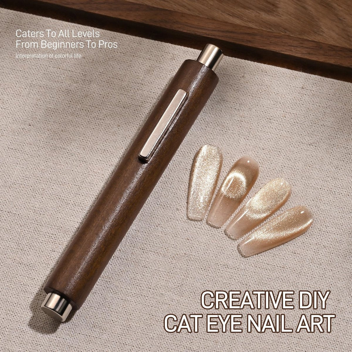 GAOY 3-in-1 Cat Eye Magnet for Nails – Cigar Shape Nail Magnet Tool for DIY Cat Eye Gel Polish, Brown Wood Design - görsel 7