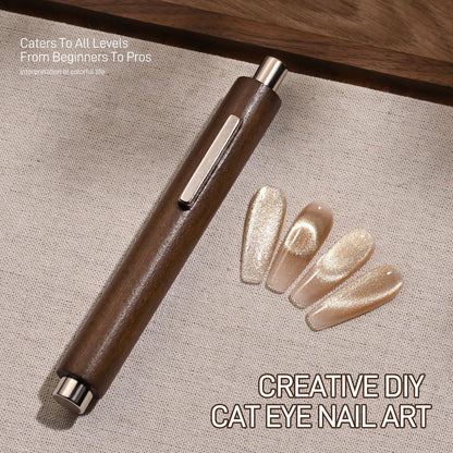 GAOY 3-in-1 Cat Eye Magnet for Nails – Cigar Shape Nail Magnet Tool for DIY Cat Eye Gel Polish, Brown Wood Design