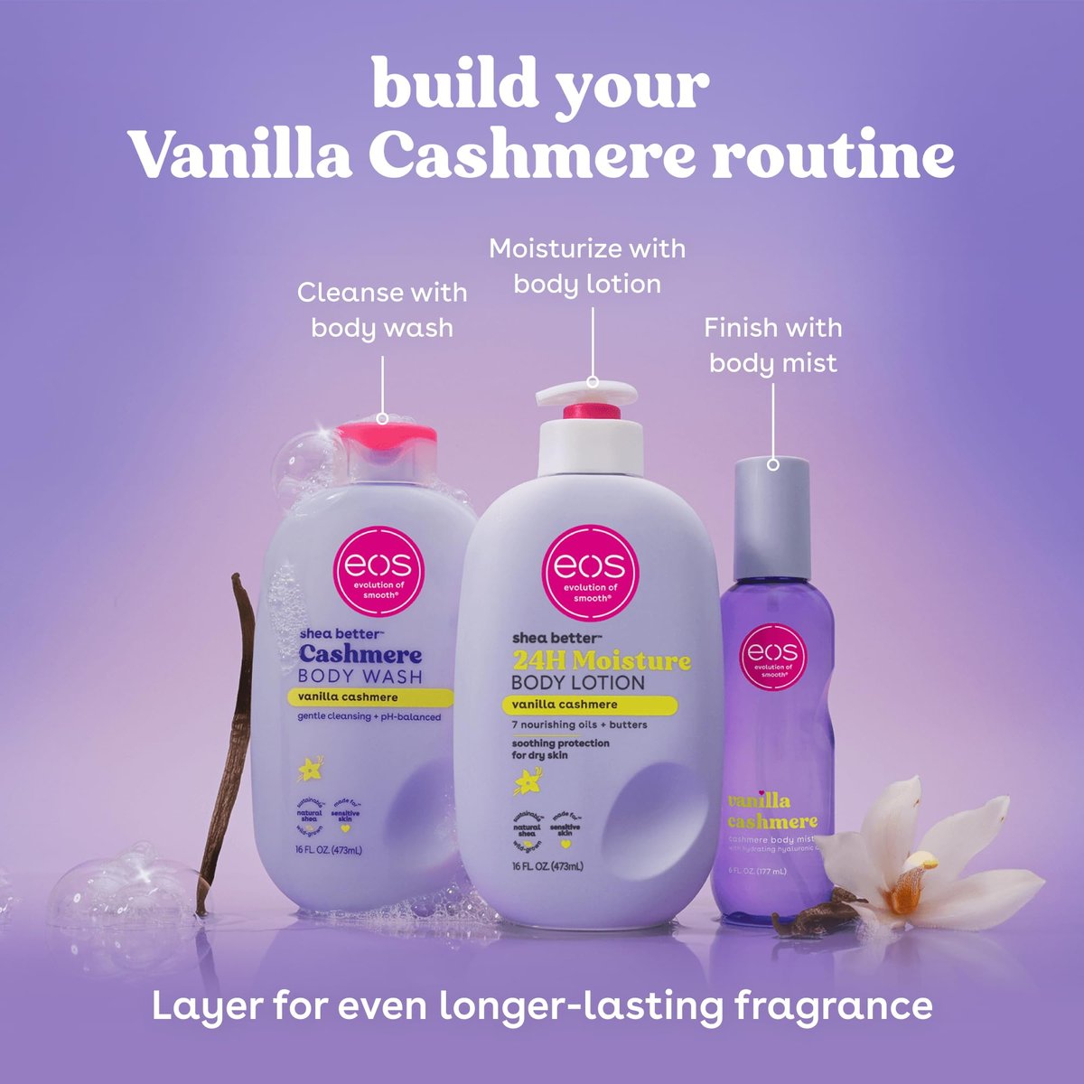 eos Vanilla Body Wash - Moisturizing Creamy Gel with Shea Butter & Vitamin E - pH Balanced for Sensitive Skin - Vegan, 16 fl oz - görsel 7