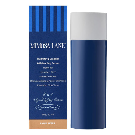 Mimosa Lane 8-in-1 Age Defying Serum Refill - Hydrating Gradual Self-Tanner for Face with Hyaluronic Acid, Vitamins B, C, E, Fragrance-Free, Vegan, 1 oz, Light