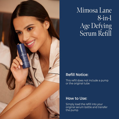 Mimosa Lane 8-in-1 Age Defying Serum Refill - Hydrating Gradual Self-Tanner for Face with Hyaluronic Acid, Vitamins B, C, E, Fragrance-Free, Vegan, 1 oz, Light